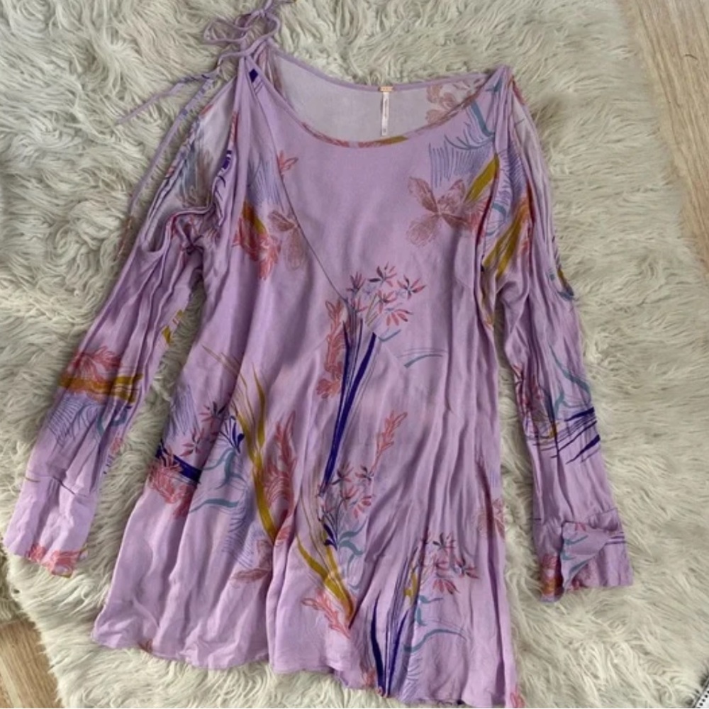 Free People Lilac Purple Floral Cold Shoulder Clear Skies Mini Dress
